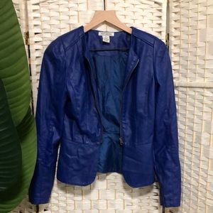 Royal Blue Faux Leather Peplum Jacket